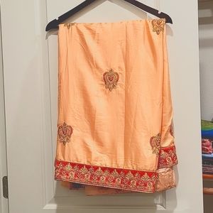 👰‍♀️ Heavy Bridal Satin Silk Saree ✨ Luxe Embroidery • Wedding-Ready 💖